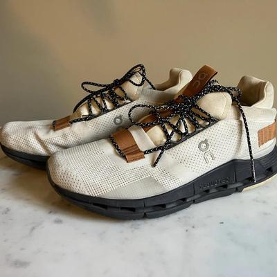 On Cloudnova Sneaker in the White Pecan colorway with a Mesh Upper