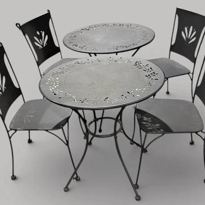 2 Round Metal Tables & 4 Matching Chairs