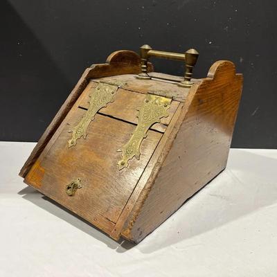 Antique Victorian Oak & Brass Coal Scuttle