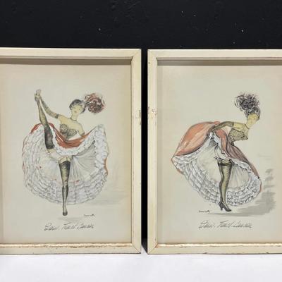 Vintage Framed “Paris French Cancan” Artworks By Janicotte
