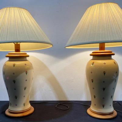 Matching Vintage Porcelain Table Lamps With Hand Painted Flowers