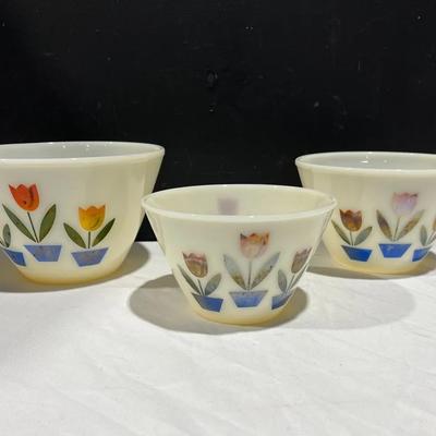 Fire King Tulip Milk Glass Mixing Bowls