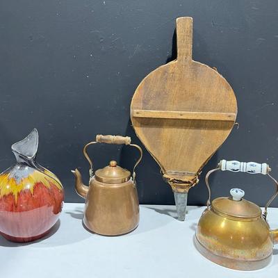 Copper Brass Tea Kettles, Fire Bellow, Ceramic Vase