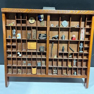 Vintage Letterpress Drawer Display With Collectible Trinkets