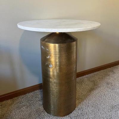 Four Hands Delune Side Swivel Top Table w/ a Polished White Marble Top & Brass-Finish Aluminum Base