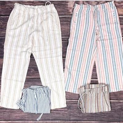 Striped Linen-Blend Wide-Leg Pants