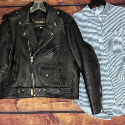 "American Top" Leather Jacket and Dress Shirt