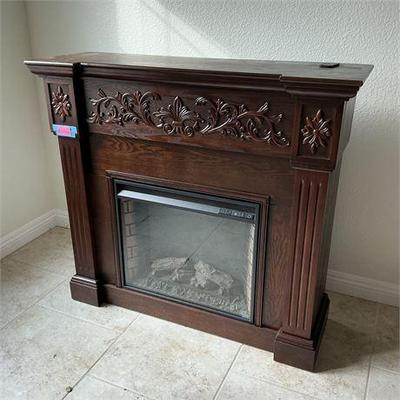 Sale Photo Thumbnail #8: Southern Enterprises Electric Fireplace Mantel with Carved Oak Scrollwork __ SPECIAL PICKUP INSTRUCTIONS  READ BEFORE BIDDING ____