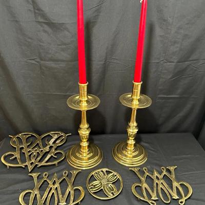 Va. Metalcrafters Large Candle Holders And Assorted Trivets