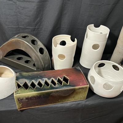 Group Of 7 Ceramic And Pottery Ikebana Vessels 