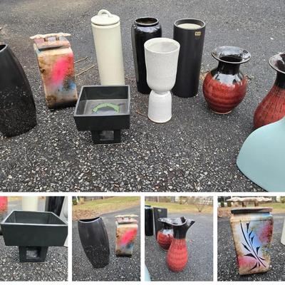 10 Pc Asian Ikebana Pottery Vases & Decor