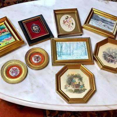 10 Small Gold Framed Pieces Of Various Style Art