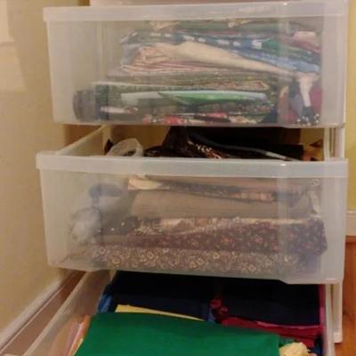 Quilting Fabric And Four Drawer Plastic Storage Unit
