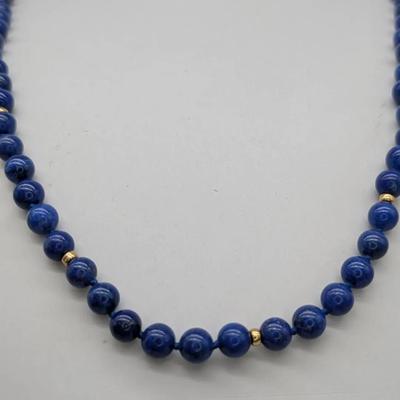 14K Gold & Lapis Bead Necklace.