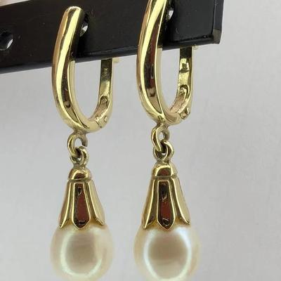14K Gold & Pearl Teardrop Earrings 