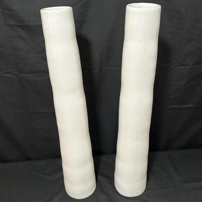 2 Tall 21” Modernist Hand Made Ceramic Vases- Crate & Barrel