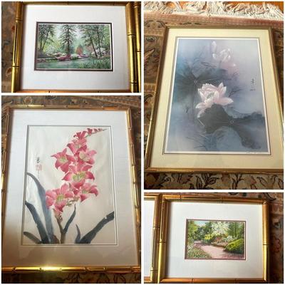 Lot of Landscape Gold Framed Pieces: Watercolor, Signed Prints…