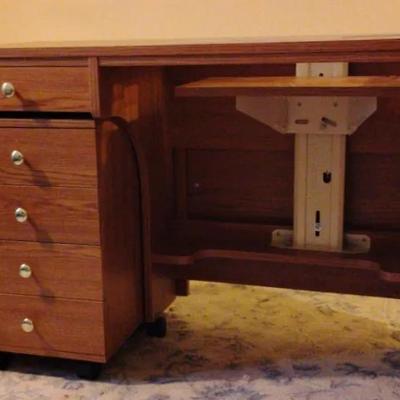 Modular Sewing Table With Drawer As Well As Additional 4 Drawer Cabinet