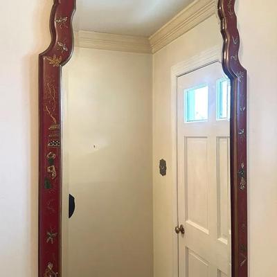 Asian Hand Painted Chinoiserie Style Wall Mirror