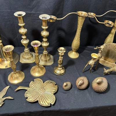 Lot Of Brass Candle Holders And Decor 