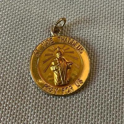 St. Jude Thaddeus "Pray For Us" 14kt Gold Charm 