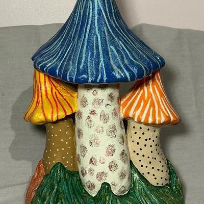 Whimsical Painted Concrete Mushrooms 14.75"h