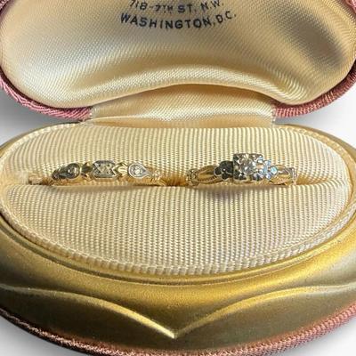 14k Gold Diamond Engagement Ring & Wedding Band (Size 6.5 / 6.75) (2.3 Grams Total)