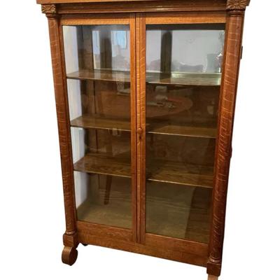 Antique Victorian Tiger Oak Mirror Back Cabinet