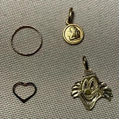 14k Gold Charms Cupid, Clown, Heart, Circle