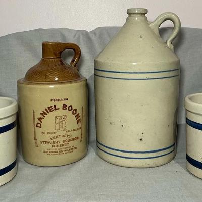 Crocks & Jugs incl. Roseville, Daniel Boone Whiskey
