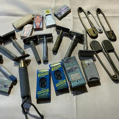Mens Vintage Razor, B,adds And Diaper Pins And Straight Razors 