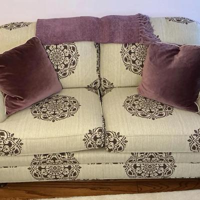 Sherrill Furniture Purple Medallion Neutral Two-Seater Sofa