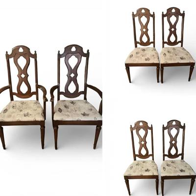 French Provincial Style Wood Dining Chairs with Upholstered Seats