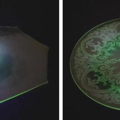 Uranium Glass Sandwich Tray & Horsehoe Pattern Plate