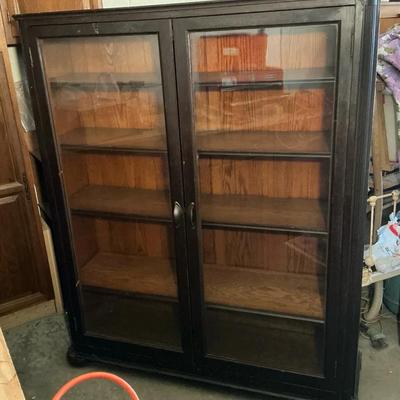 Dark Finish Antique Glass Front Bookshelf