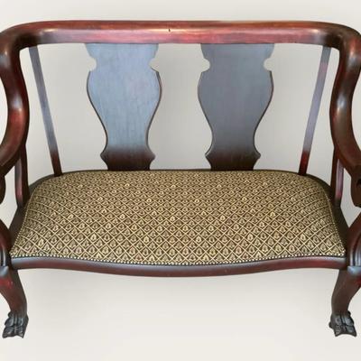 Claw Foot Dark-Wood Bench on Casters (25 x 50 x 39)