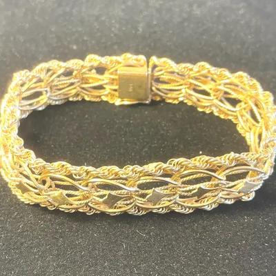 14k Gold Rope Chain Design Link Bracelet (7 Inch) (19.1 Grams)