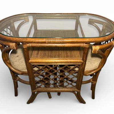 Vintage Rattan & Cane Bistro Table & Nesting Chairs 