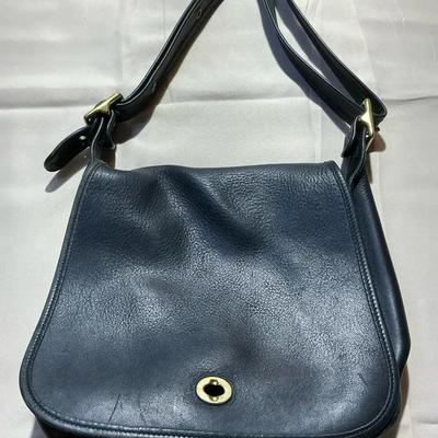Vintage Coach Black Leather Messenger Flap Bag