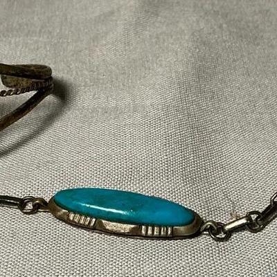 Sterling Silver & Turquoise Bracelet & Attached Ring