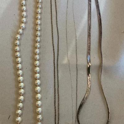 Sterling Silver Chains & Silver Clasp Faux Pearl Necklace