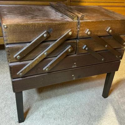 Vintage Mid Century Wooden Accordion Sewing Box