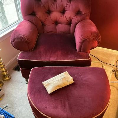 Merlot Velvet Chair And Ottoman 