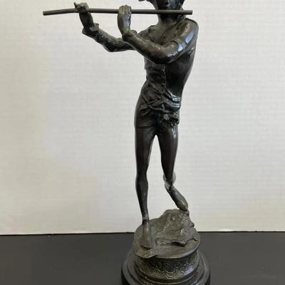 Bronze Sculpture Of Young Male With Flute