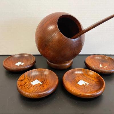 Esence Imports Wooden Bowl & Spoon With 4 Small Wooden Dishes