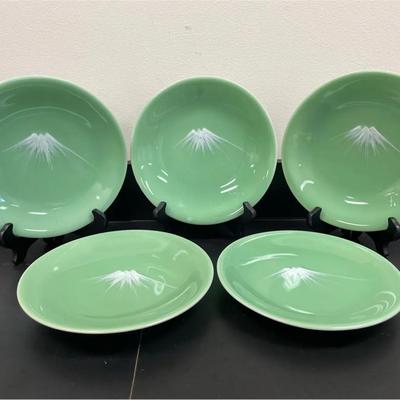 Japanese Seledon Mt. Fuji Plates (5)