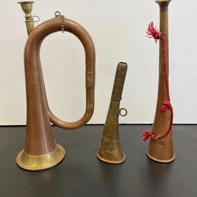 Set Of 3 Vintage Copper & Brass Small Horns