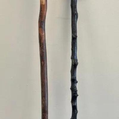 Pair Of Carved Wood Walking Sticks