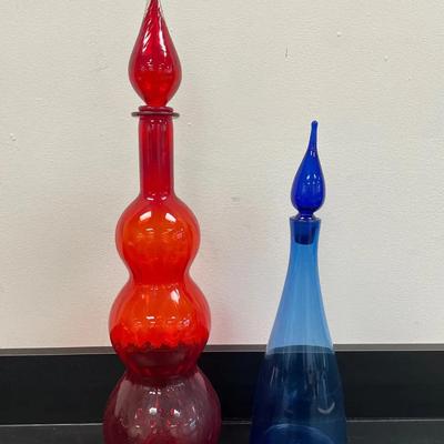 Empoli Triple Ball Decanter & Hand Blown Blue Glass Decanter