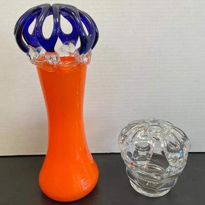 Czech Art Glass Vases With Flower Frogs